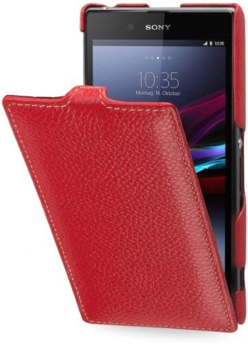 StilGut UltraSlim, Exclusive Genuine Leather Case Compatible with Sony Xperia Z1, Red