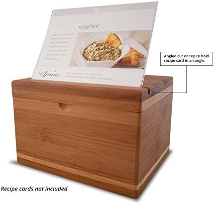 Everything Bamboo Recipe Card Box Featuring ‘Easy Read’ Lid Design – Holds 6” x 4” Recipe Cards