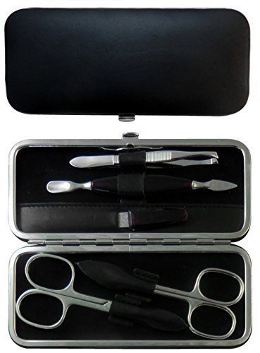 Tenartis 325 5-Piece Black Nappa Genuine Leather Manicure Set - Made in Italy