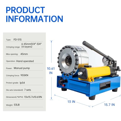 Hydraulic Hose Crimper for Crimping 1/4 in -1 in R1 and R2 Hydraulic Hose with 8 Sets Dies
