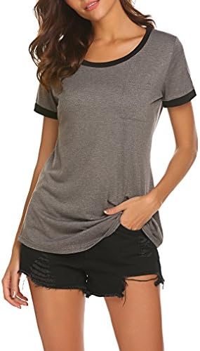 Queensheero Women's Summer Short Sleeve Contrast Color Cotton T-Shirts with Pocket