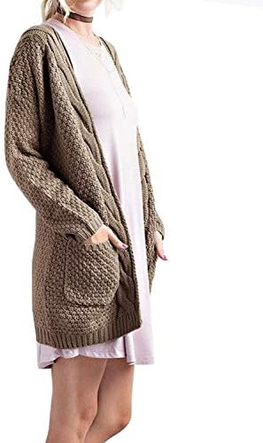 GRECERELLE Women's Loose Open Front Long Sleeve Solid Color Knit Cardigans Sweater Blouses with Pockets 2 GRECERELLE Women's Loose Open Front Long Sleeve Solid Color Knit Cardigans Sweater Blouses with Pockets