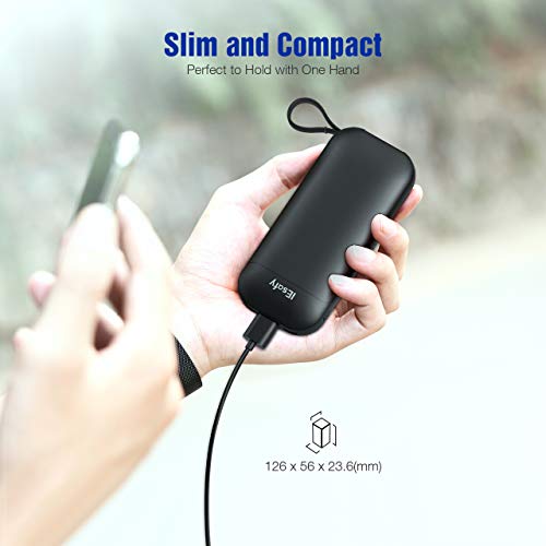 IEsafy 10,000mAh Power Bank with Built-in Micro USB Cable, Ultra-slim Compact Portable Charger Compatible with iPhone, iPad, Airpods, Samsung, Huawei and More-Black