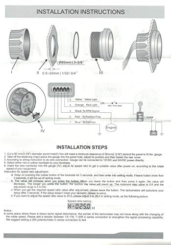 KUS Waterdichte Toerenteller RPM Maat met Uurmeter 3000RPM 85mm 12V/24V met Backlight (zwart) - Image 7