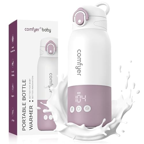 Comfyer BW01 Portable Wireless Portable Baby Bottle Warmer, Fast Heating in 2 Mins for Milk/Water, Long Battery Life 12000 mAh, Adjustable Temperature, Capacity 340 ml, Ideal for Travel, Car