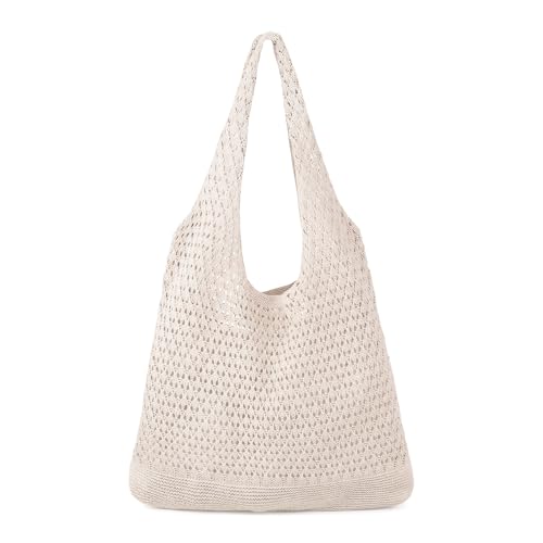 baotongle Crochet Beach Tote Bag for Women Knit Boho Aesthetic Summer Vacation Bag Large Casual Shoulder Handbag for Travel (Beige) at Amazon