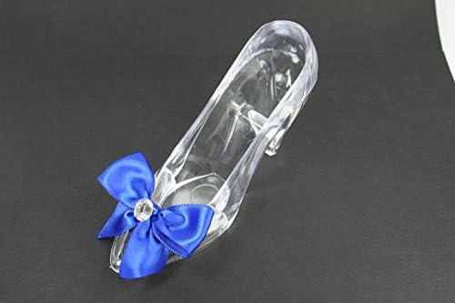 Set of 2 Princess Acrylic Clear Slipper Cake Topper, Party Favor with Satin Bow Choose Color (ROYAL BLUE BOW)