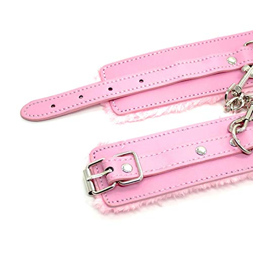 Leather Handcuffs Set Adjustable Handcuffs Whip Wristbands Bracelets with a Tassels, Multipurpose, Pink