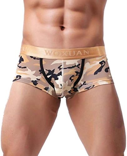 Men’s Sexy Camouflage Military Low Rise U Pouch Underwear Boxer Briefs Low Rise Button Underpants (XL, Yellow)