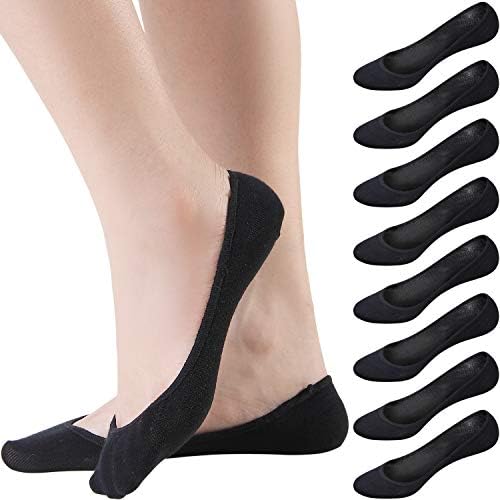 Areke Womens Cotton Ultra Low Cut Hidden Liner Socks, No Show Non Slip Invisible Flats Boat Soxs 8-Pack