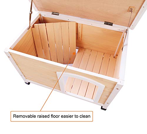 HiCaptain Waterproof Solid Cedar Pet House Deluxe Dog Kennel Universal Fits for Small Medium Large Animals (M:40.5 x 25.6 x 27.6 Inch, Natural)