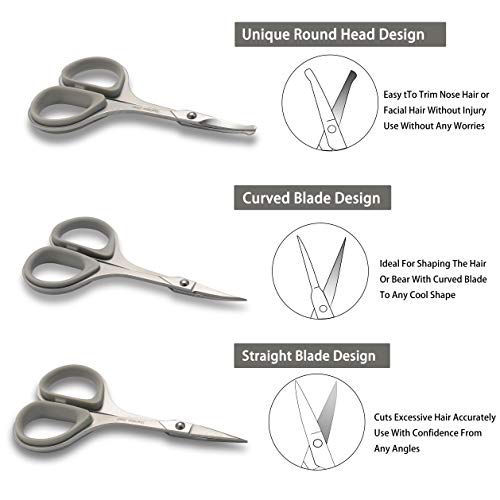 Stainless Steel Mustache Beard Facial Hair Trimming Scissor Set with Safety Cover