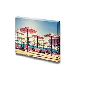 Canvas Prints Wall Art - Thatched Umbrellas and Beach Chairs on The Beach - 12" x 18"