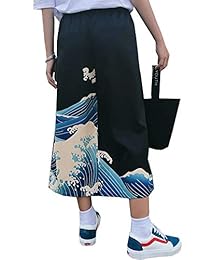 Pantalones de dama japoneses Harajuku sueltos con estampado de patas anchas