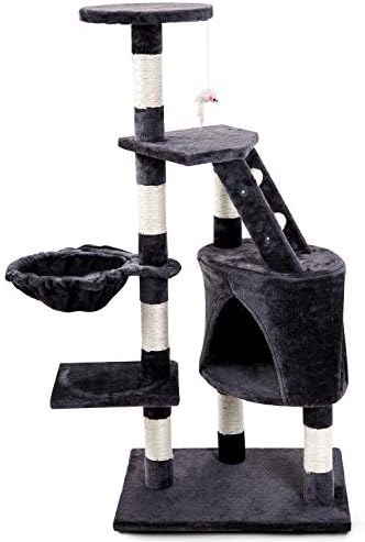 PURLOVE Cat Kitten Scratching Post Tree with Hammock Scratches Bed Tree Climbing Toy Mouse Activity Centre Scratching Post Play Tower Tree House Home Decorative Furniture (Grey 1)