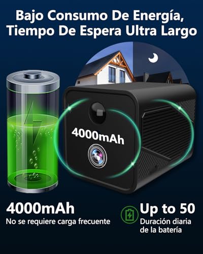 Mini WiFi Spy Camera, 4K Low-Consumption Wireless Surveillance Camera with 50 Days of Autonomy, AI Motion Detection, Night Vision, with 30 Day Cloud Test for Home/Pet