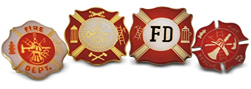 Firefighter Americas' Bravest Pride 4-Piece Lapel or Hat Pin & Tie Tack Set with Clutch Back by Novel Merk