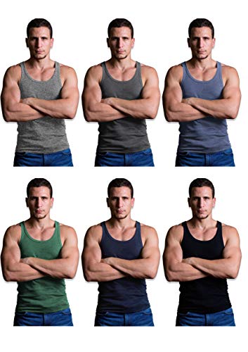 Andrew Scott Men's 6 Pack Cotton A-Shirt Tanks (XX-Large, 6 Pack-Black/Denim/Grey/Hunter/Navy/Charcoal)