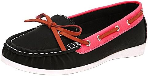 Spicy Women's F815 Slip-On Lace-Up Moccasin Loafer Driving Boat Shoe (6 B(M) US, Black/Pink)