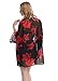 Floral Kimono For Women, Light Chiffon 3/4 Sleeves Beachwear Cover Up Robe Cardigan Bikini Dress(Black&Red,L)