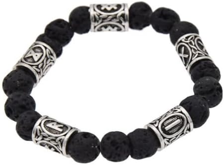 Antique Silver 10mm Lava Rock Viking Bead Essential Oil Diffusing Bracelet Aromatherapy Black Nordic Runes Norse by Mello Products