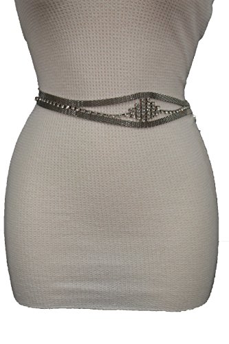 TFJ Women Silver Beads Narrow Fashion Belt Metal Chains Size S M L Silver