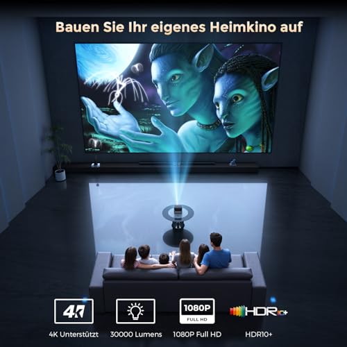 30,000 Lumen Projector Compatible with Netflix AMEELA 1080P Projector with WiFi and Bluetooth, Auto Focus/Trapezoidal Correction 100,000+ Apps & Supported, Dolby Audio, Video Projector for iOS/Android/PS5