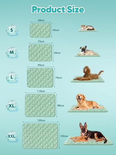 Rywell Tapete Refrescante para Perros 110*80CM, Tapete Frío para Perros/Mascotas, No Tóxicos Alfombrilla de Refrigeración Fresco Portátil,Lavable Manta de Refrigeración con Cambio de Color Endotérmico