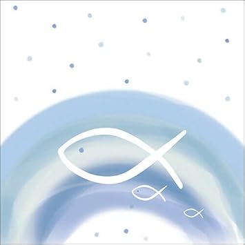 20 Servietten Fische auf Regenbogen blau als Tischdeko zur Taufe, Kommunion und Konfirmation 33x33cm