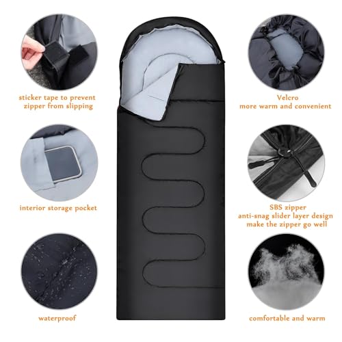 Sleeping Bag for Adults 3-Season - Ultra-Light & Warm, Waterproof Camping Sleeping Bag, Lightweight with Compact Bag for Backpacking, Hiking, Travel