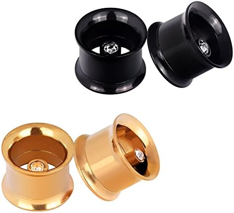 Lianrun 2Pairs Gold &amp; Black Vacuum Stainless Ear Tunnels Crystal gem Ear Plugs Gauge 1/2"