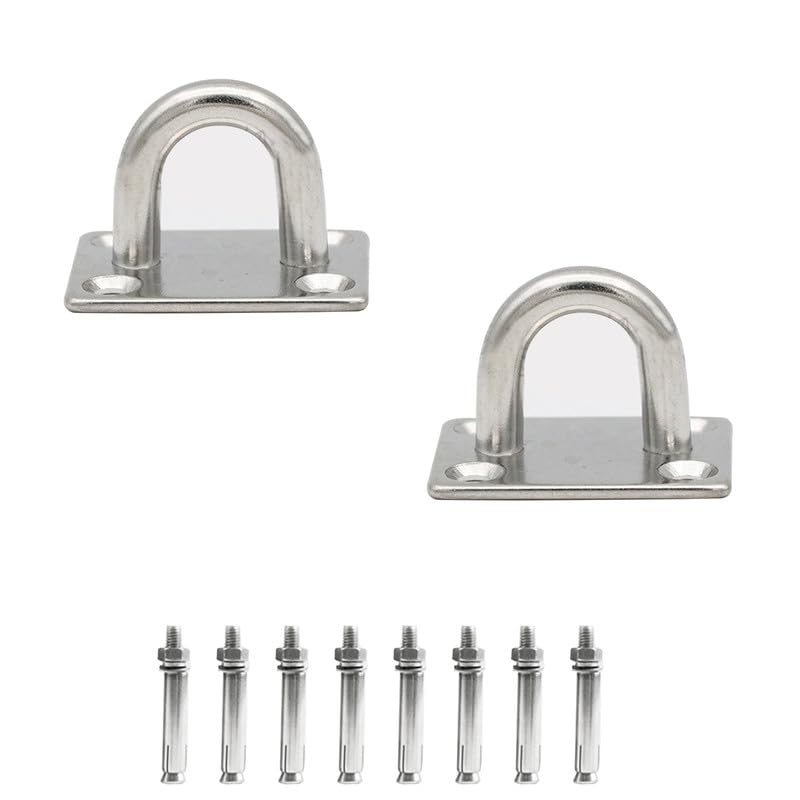 Aoktorkit 2 Pcs M8 Square Pad Eye Plate Stainless Steel Eye Plate Hardware Staple Ring Hook with Screws