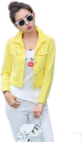 Feelmaker women's lapel long sleeve thin candy color wash denim jacket coat (yellow,L)