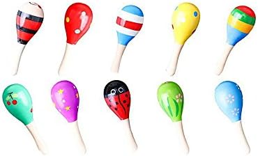 Wooden Maracas 5 Random Packs Multicolor and Picture Wood Rattles Shaker Sand Hammer Toy Dazzling Toys for Kids Baby Playing Fun