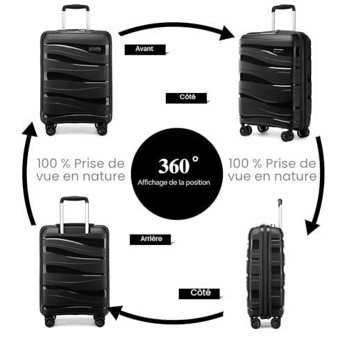 Kono Medium Suitcase 65 cm Rigid Polypropylene Travel Suitcase with 4 Wheels and TSA Lock, Black