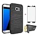 Phone Case for Samsung Galaxy S7 Edge with Tempered Glass Screen Protector Cover and Credit Card Holder Cell Accessories Stand Slim Hard Wallet Glaxay S7edge S 7 Plus 7s 7edge Cases Women Men Black