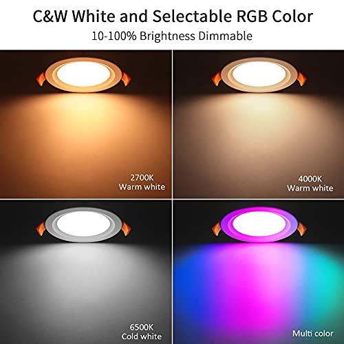 Smart Recessed Lighting, 4 inch RGB LED Recessed Lighting with Warm