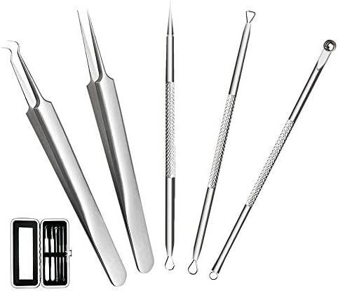 Blackhead Remover, Pimple Comedone Extractor Tool Acne Removal Kit by AW UNION, Stainless Steel Comedones Acne Extractor and Leather Case with Mirror, Removal Kit Set for Whitehead Pimple Blemish