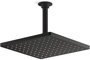 KOHLER 26149-BL Honesty 10 Inch Single-Function Rainfall Showerhead, Wall- or Ceiling-Mount Square Shower Head, 2.5 GPM, Matte Black
