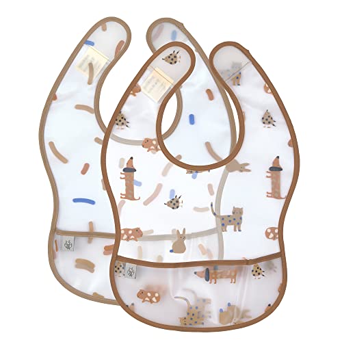 LAESSIG Baby Bib Set of 2 with Crumb Protection Water-Repellent/Little Mateys Royal Blue