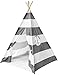 Sorbus Kids Foldable Teepee Play Tent Playhouse Classic Indian Style Play Tent and Carry Bag, Walls with Door, Window and Floor (White and Gray)