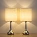 HAITRAL Bedside Table Lamps Set of 2 - Small Modern Nightstand Lamps with Fabric Shade, Small Desk Lamps for Bedroom, Living Room, Family Room, Hotel - Silver (Non-Touch Switch)