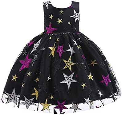 Girls Star Print Lace Tulle Dress, Sleeveless Princess Costumes Pageant Party Tutu Kids Prom Dresses 2T -7T