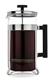 FP Coffee Maker French Press Coffee Maker w/ Glass Carafe and Sturdy Metal Frame: 34 oz (8 cup) capacity; smooth plunger, fine mesh filter, sturdy handle and frame, dishwasher safe parts.