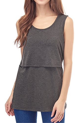 Smallshow Women's Modal Sleeveless Maternity Nursing Tank Tops Large,Deep Gray