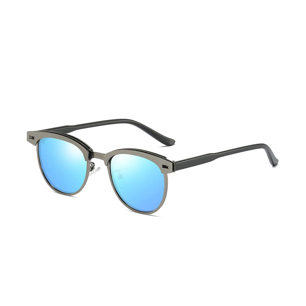 GEBZSM Fashion Round Polarised Sunglasses Blue for Women UV400 Protection Metal Frame Ladies Sunglasses for Driving Travel Outdoors