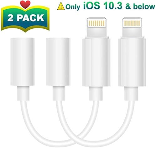 Maserus Lighting to 3.5mm Headphones Jack Adapter Cable Compatible with iPhone 7/7 Plus / ipad / ipod and More (iOS 10.3 and below only)-(2-Pack) (White)