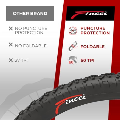 Fincci Copertone 26x1.95 Pollici 52-559 Copertoni con Protezione Anti-puntura Antiforatura da 3 mm 60TPI per MTB Mountain Bike Ibrida Bici Bicicletta con 26 x 1.95 Pneumatico