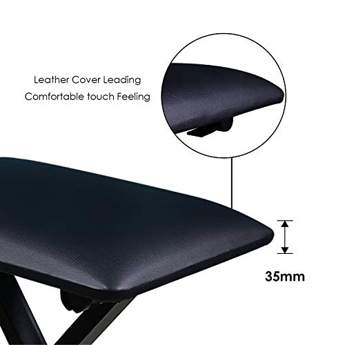 Black Adjustable Piano Keyboard Bench Leather Padded Seat Folding Stool Chair