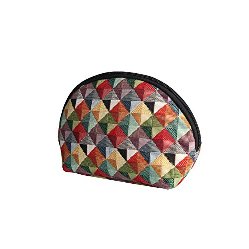 Signare Womens Fashion Canvas Tapestry Cosmetic Make-up Bag in Multicoloured Triangle Design